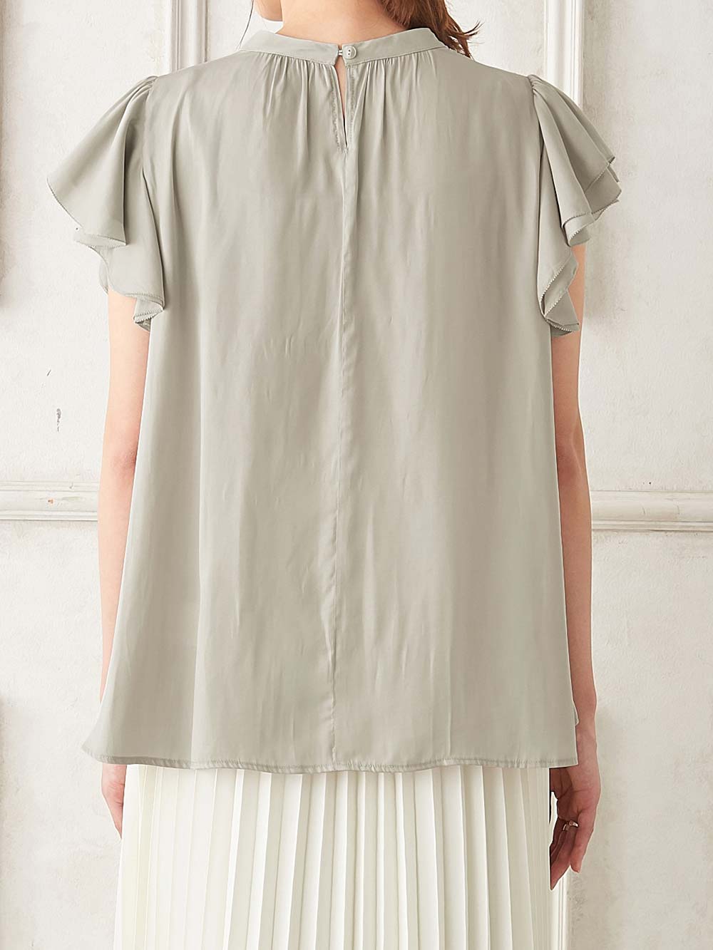 マタニティ トップス|ヴィンテージサテンフレアスリーブブラウス　マタニティ・産後授乳服【出産後も長く使える】