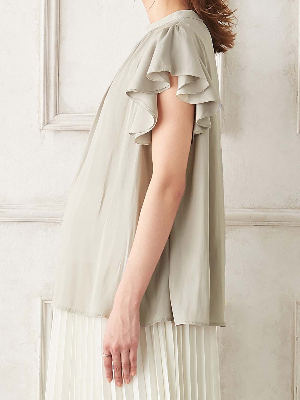 マタニティ トップス|ヴィンテージサテンフレアスリーブブラウス　マタニティ・産後授乳服【出産後も長く使える】