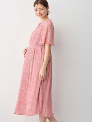 マタニティ ワンピース|ランダムプリーツワンピース　マタニティ・産後授乳服【出産後も長く使える】|ピンク