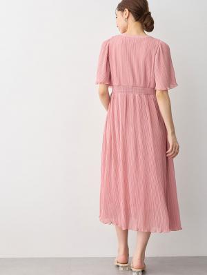 ランダムプリーツ 5分袖ワンピース 授乳服マタニティウェア