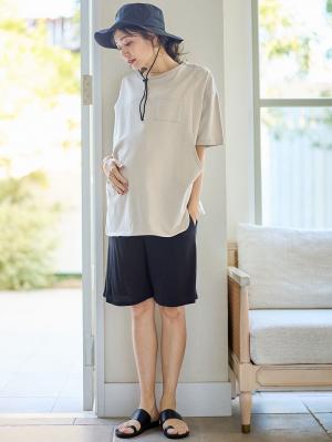 マタニティ パンツ|fairy(フェアリー)涼感らくちんハーフパンツ マタニティ・産後【出産後も長く使える】|ブラック