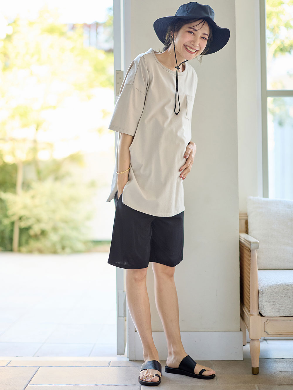 マタニティ パンツ|fairy(フェアリー)涼感らくちんハーフパンツ マタニティ・産後【出産後も長く使える】|ブラック