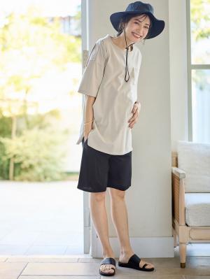 マタニティ パンツ|fairy(フェアリー)涼感らくちんハーフパンツ マタニティ・産後【出産後も長く使える】|ブラック