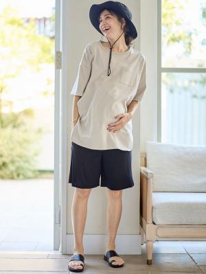 マタニティ パンツ|fairy(フェアリー)涼感らくちんハーフパンツ マタニティ・産後【出産後も長く使える】|ブラック