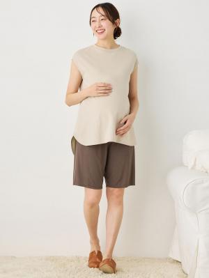 マタニティ パンツ|fairy(フェアリー)涼感らくちんハーフパンツ マタニティ・産後【出産後も長く使える】|モカ