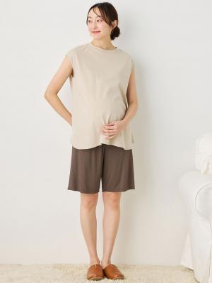 マタニティ パンツ|fairy(フェアリー)涼感らくちんハーフパンツ マタニティ・産後【出産後も長く使える】|モカ