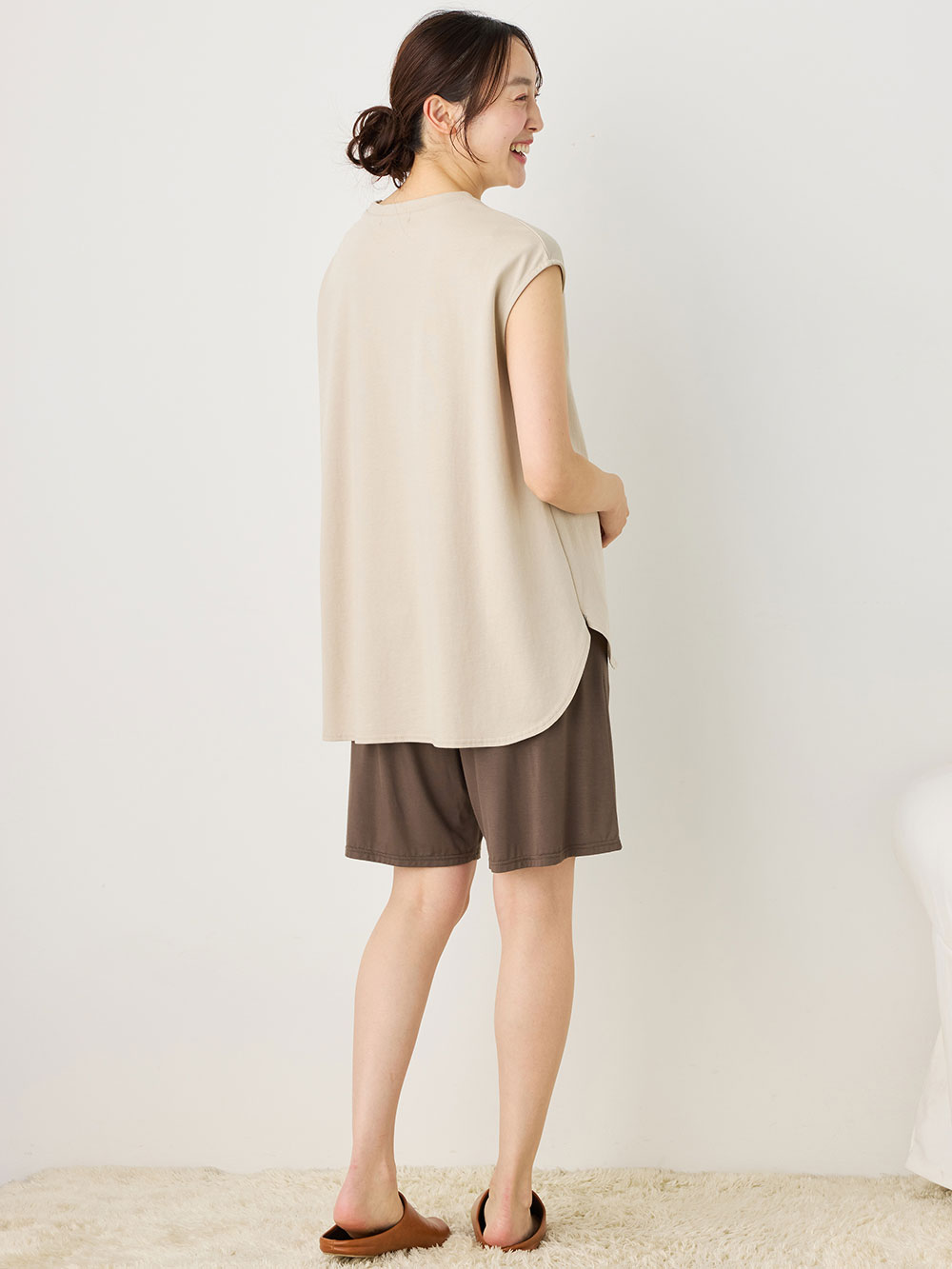 マタニティ パンツ|fairy(フェアリー)涼感らくちんハーフパンツ マタニティ・産後【出産後も長く使える】|モカ