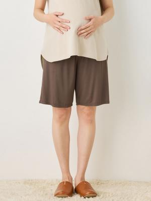 マタニティ パンツ|fairy(フェアリー)涼感らくちんハーフパンツ マタニティ・産後【出産後も長く使える】|モカ