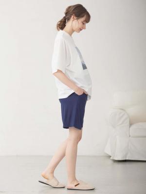 マタニティ パンツ|fairy(フェアリー)涼感らくちんハーフパンツ マタニティ・産後【出産後も長く使える】|ネイビー