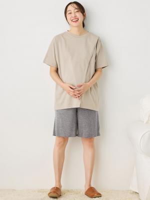 マタニティ パンツ|fairy(フェアリー)涼感らくちんハーフパンツ マタニティ・産後【出産後も長く使える】|グレー