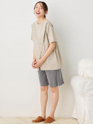 マタニティ パンツ|fairy(フェアリー)涼感らくちんハーフパンツ マタニティ・産後【出産後も長く使える】|グレー