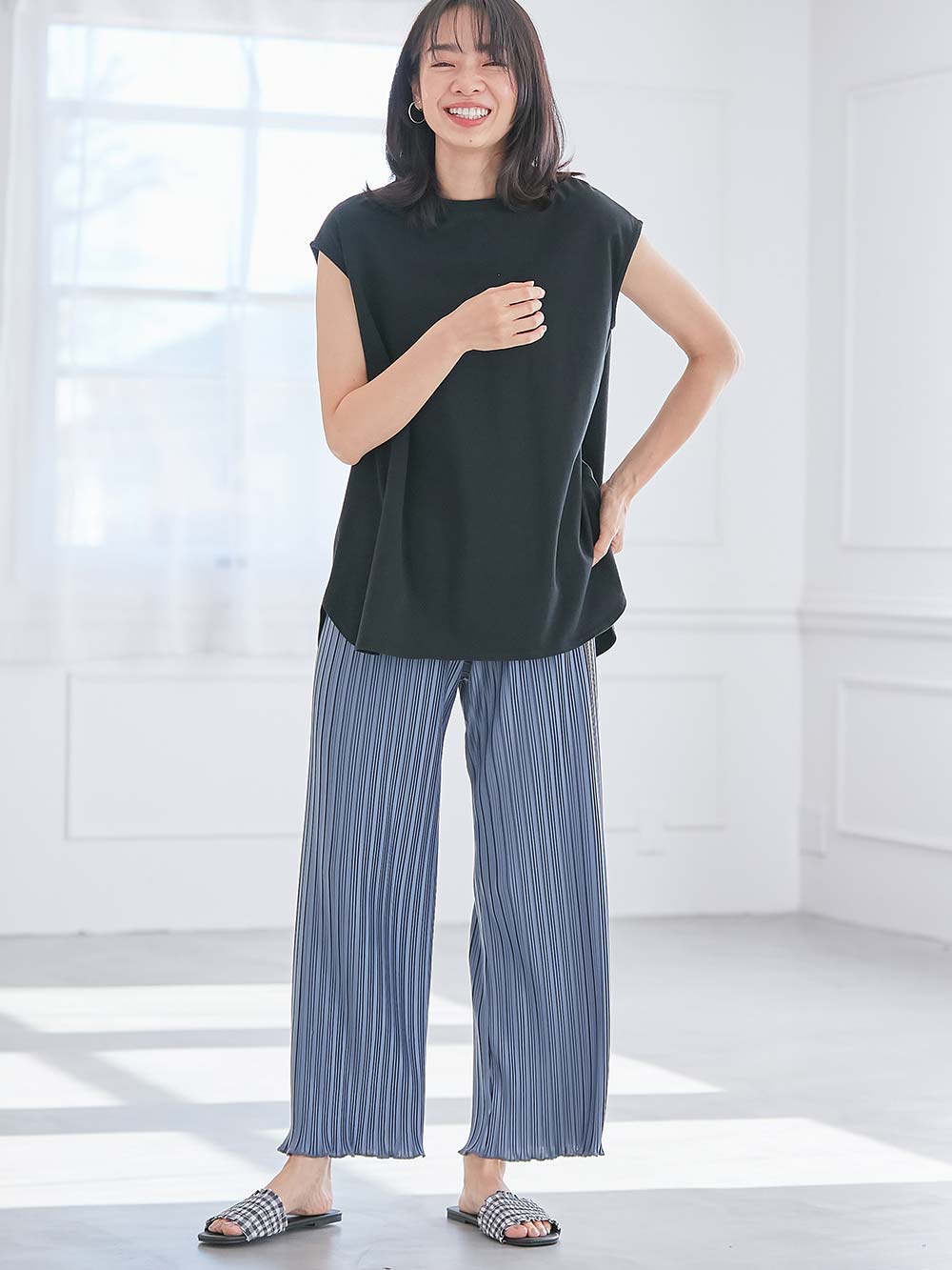 マタニティ パンツ|fairy（フェアリー）らくちんプリーツパンツ　マタニティ・産後【出産後も長く使える】|ブルー