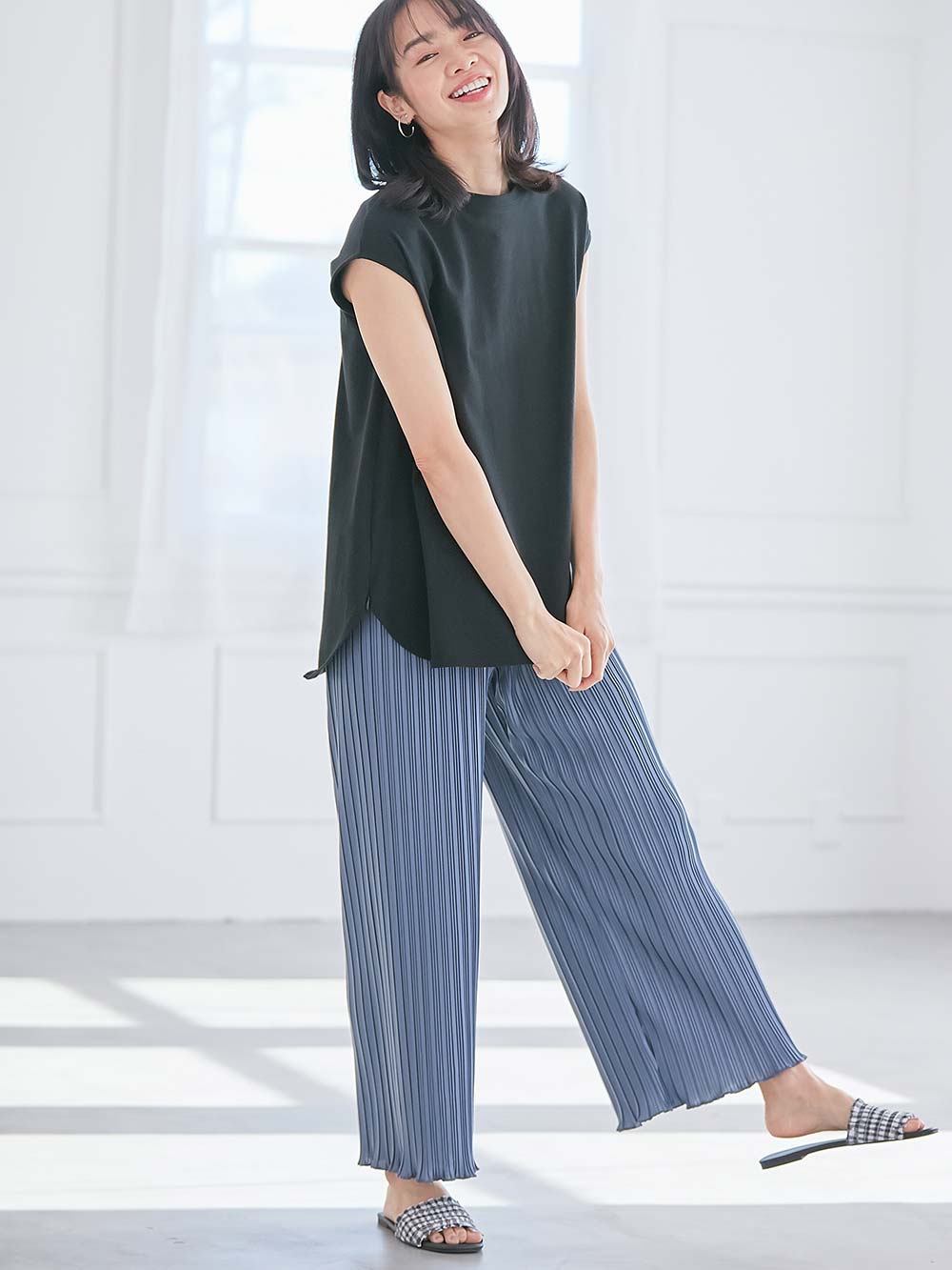マタニティ パンツ|fairy（フェアリー）らくちんプリーツパンツ　マタニティ・産後【出産後も長く使える】|ブルー