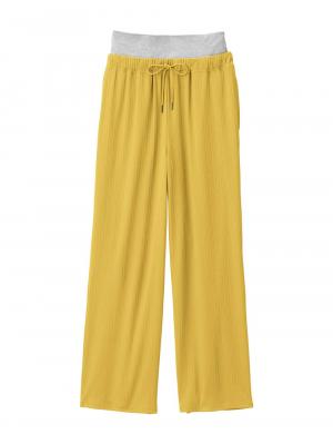 マタニティ パンツ|fairy(フェアリー)ランダムテレコワイドパンツ【出産後も長く使える】|マスタード