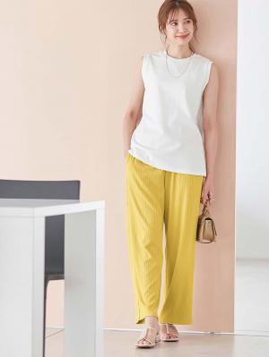 マタニティ パンツ|fairy(フェアリー)ランダムテレコワイドパンツ【出産後も長く使える】|マスタード