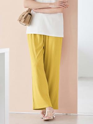 マタニティ パンツ|fairy(フェアリー)ランダムテレコワイドパンツ【出産後も長く使える】|マスタード