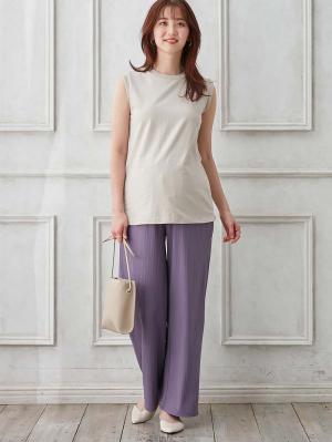 マタニティ パンツ|fairy(フェアリー)ランダムテレコワイドパンツ【出産後も長く使える】|ラベンダー