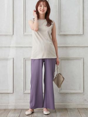 マタニティ パンツ|fairy(フェアリー)ランダムテレコワイドパンツ【出産後も長く使える】|ラベンダー
