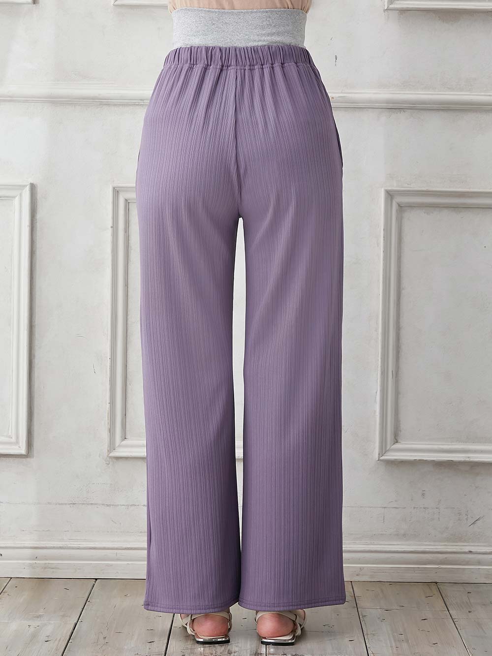 マタニティ パンツ|fairy(フェアリー)ランダムテレコワイドパンツ【出産後も長く使える】