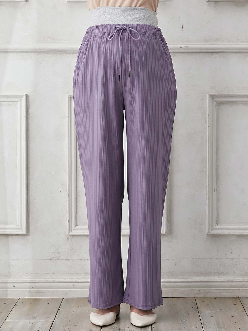 マタニティ パンツ|fairy(フェアリー)ランダムテレコワイドパンツ【出産後も長く使える】