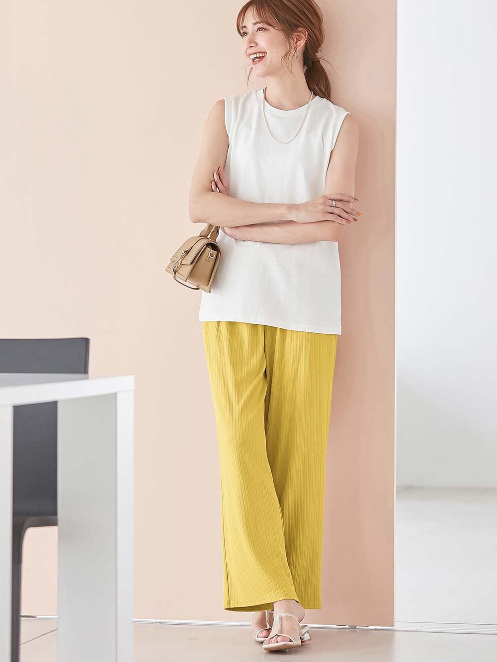 マタニティ パンツ|fairy(フェアリー)ランダムテレコワイドパンツ【出産後も長く使える】