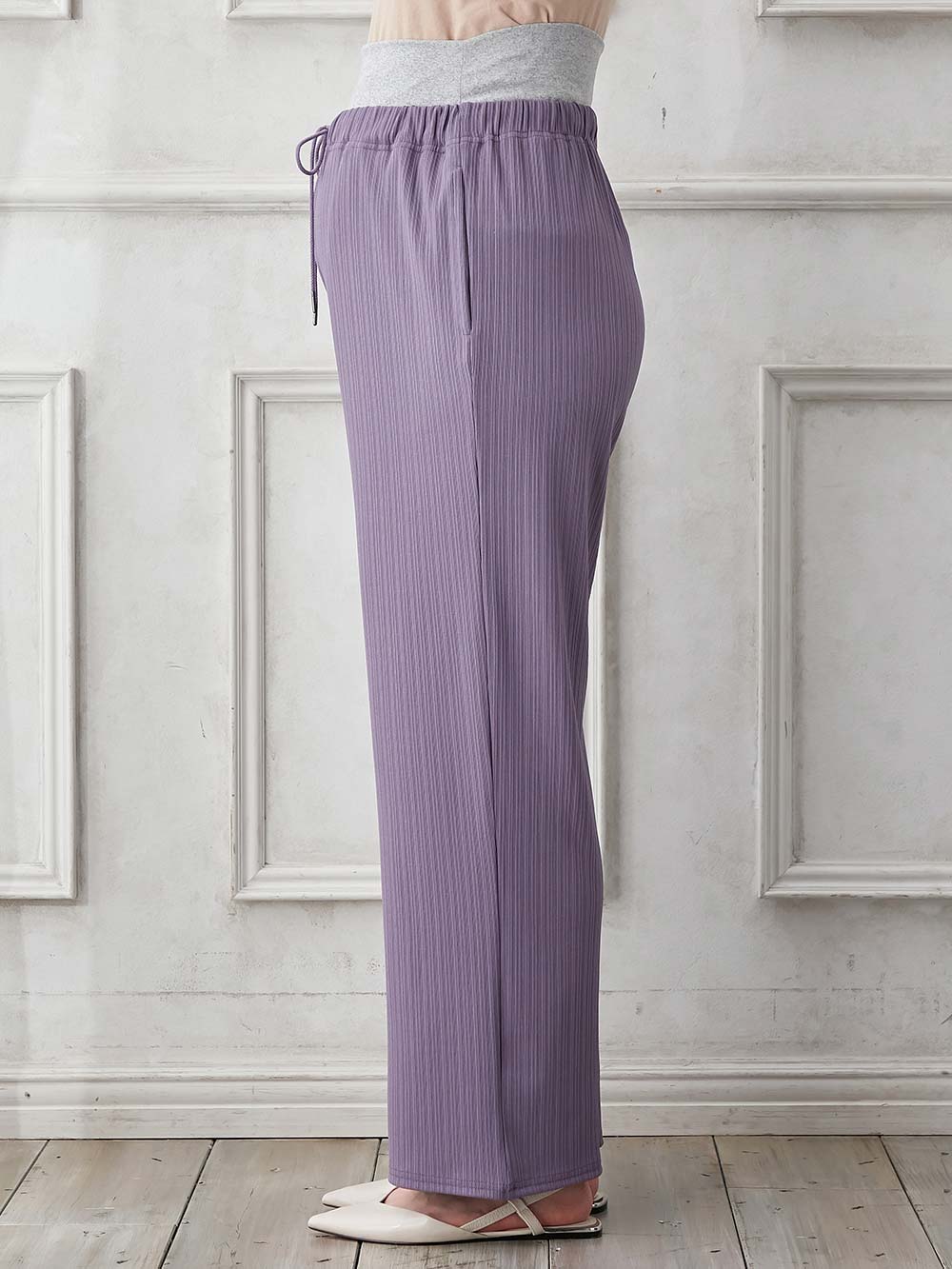 マタニティ パンツ|fairy(フェアリー)ランダムテレコワイドパンツ【出産後も長く使える】