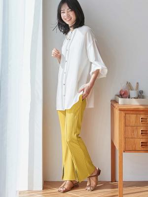 マタニティ パンツ|fairy（フェアリー）ランダムテレコセンタースラッシュらくちんパンツ【出産後も長く使える】|マスタード