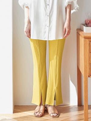 マタニティ パンツ|fairy（フェアリー）ランダムテレコセンタースラッシュらくちんパンツ【出産後も長く使える】|マスタード