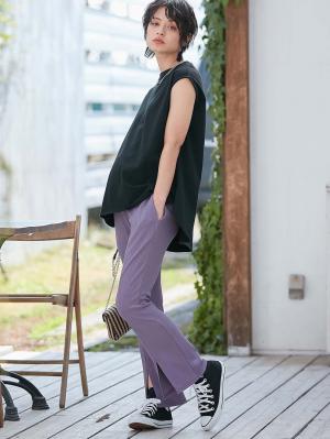 マタニティ パンツ|fairy（フェアリー）ランダムテレコセンタースラッシュらくちんパンツ【出産後も長く使える】|ラベンダー