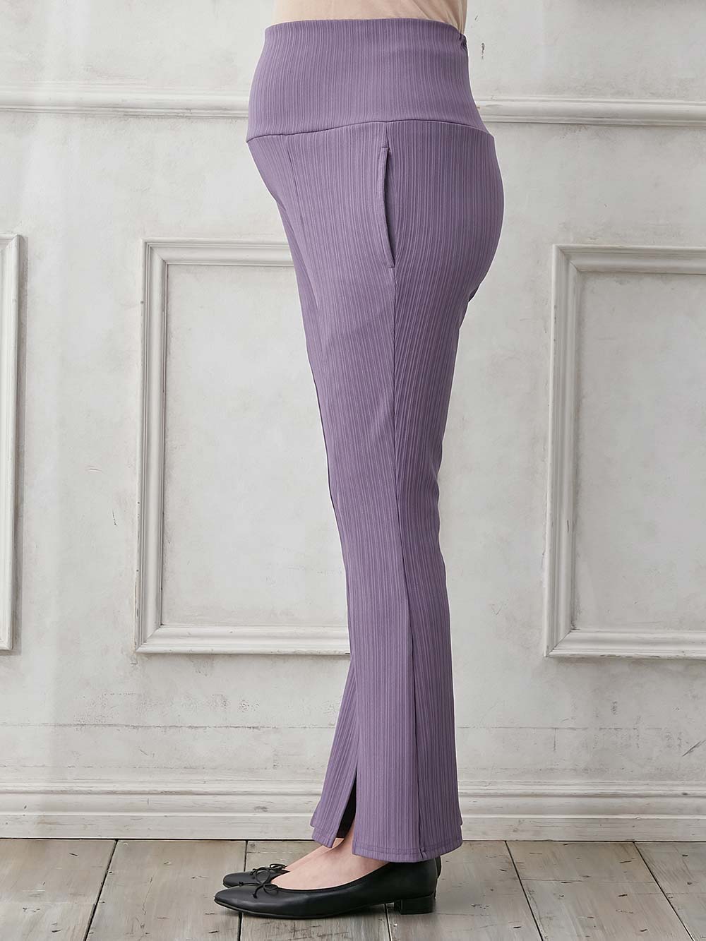 マタニティ パンツ|fairy（フェアリー）ランダムテレコセンタースラッシュらくちんパンツ【出産後も長く使える】