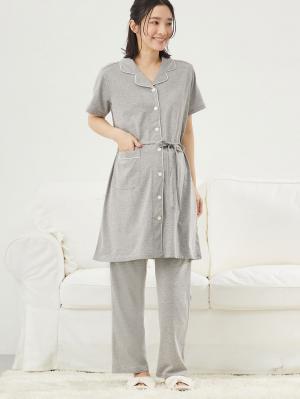 マタニティ パジャマ・ルームウェア|fairy(フェアリー)オープンカラー半袖パジャマ マタニティ・産後授乳パジャマ【出産後も長く使える】|グレー