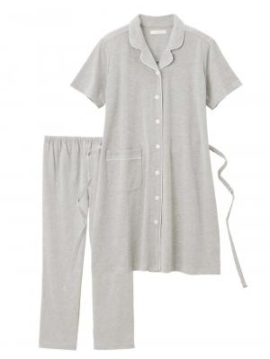 マタニティ パジャマ・ルームウェア|fairy(フェアリー)オープンカラー半袖パジャマ マタニティ・産後授乳パジャマ【出産後も長く使える】|グレー