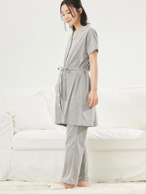 マタニティ パジャマ・ルームウェア|fairy(フェアリー)オープンカラー半袖パジャマ マタニティ・産後授乳パジャマ【出産後も長く使える】|グレー