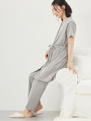 マタニティ パジャマ・ルームウェア|fairy(フェアリー)オープンカラー半袖パジャマ マタニティ・産後授乳パジャマ【出産後も長く使える】|グレー