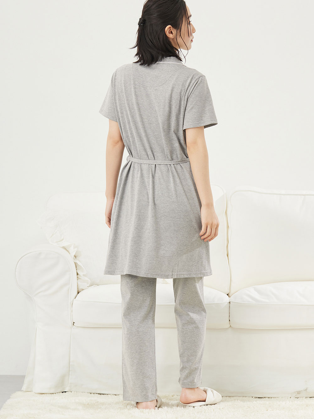 マタニティ パジャマ・ルームウェア|fairy(フェアリー)オープンカラー半袖パジャマ マタニティ・産後授乳パジャマ【出産後も長く使える】|グレー