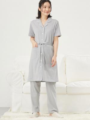 マタニティ パジャマ・ルームウェア|fairy(フェアリー)オープンカラー半袖パジャマ マタニティ・産後授乳パジャマ【出産後も長く使える】|ライトグレー