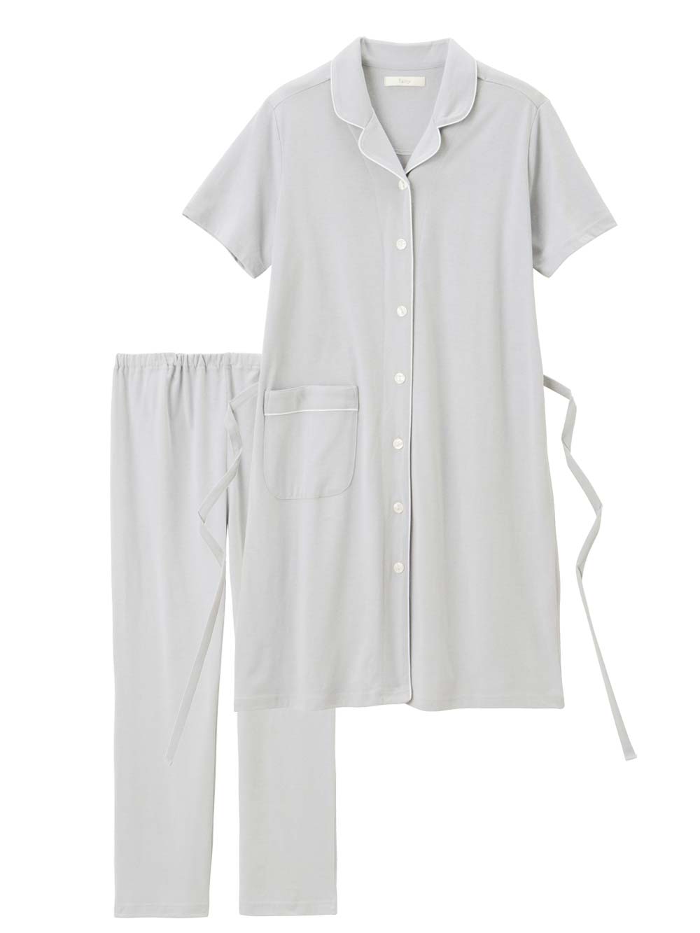 マタニティ パジャマ・ルームウェア|fairy(フェアリー)オープンカラー半袖パジャマ マタニティ・産後授乳パジャマ【出産後も長く使える】|ライトグレー