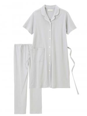 マタニティ パジャマ・ルームウェア|fairy(フェアリー)オープンカラー半袖パジャマ マタニティ・産後授乳パジャマ【出産後も長く使える】|ライトグレー