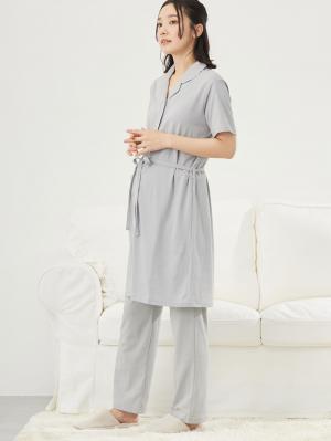 マタニティ パジャマ・ルームウェア|fairy(フェアリー)オープンカラー半袖パジャマ マタニティ・産後授乳パジャマ【出産後も長く使える】|ライトグレー