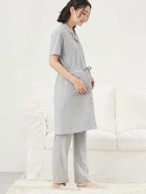 マタニティ パジャマ・ルームウェア|fairy(フェアリー)オープンカラー半袖パジャマ マタニティ・産後授乳パジャマ【出産後も長く使える】|ライトグレー