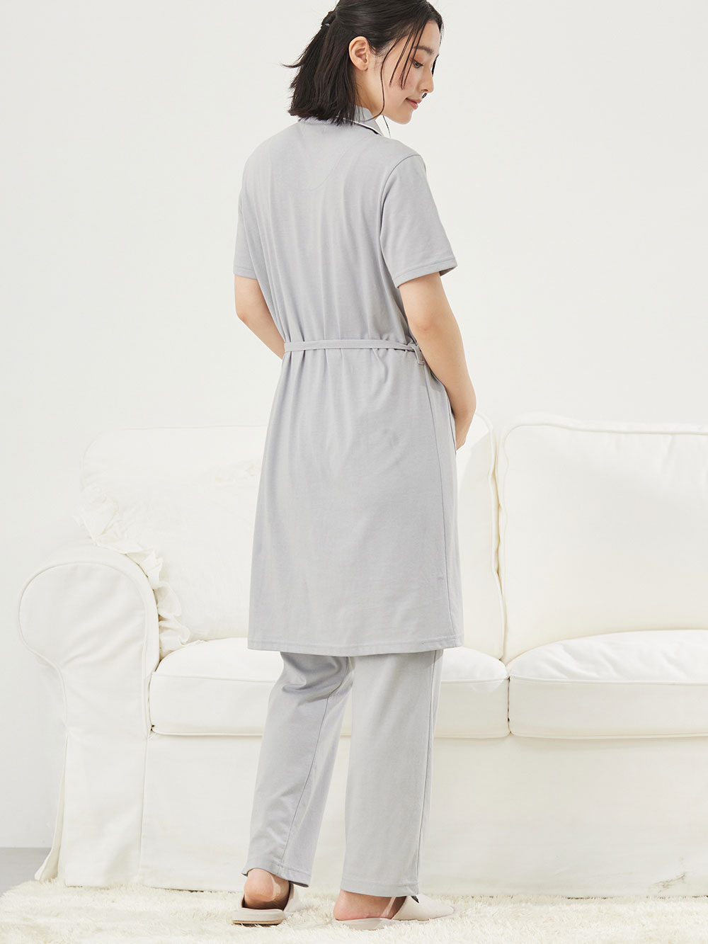 マタニティ パジャマ・ルームウェア|fairy(フェアリー)オープンカラー半袖パジャマ マタニティ・産後授乳パジャマ【出産後も長く使える】|ライトグレー