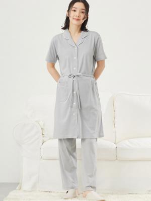 マタニティ パジャマ・ルームウェア|fairy(フェアリー)オープンカラー半袖パジャマ マタニティ・産後授乳パジャマ【出産後も長く使える】|ライトグレー