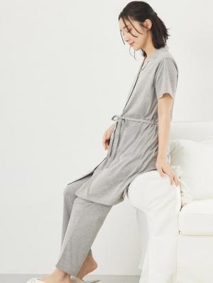 マタニティ パジャマ・ルームウェア|fairy(フェアリー)オープンカラー半袖パジャマ マタニティ・産後授乳パジャマ【出産後も長く使える】|グレー