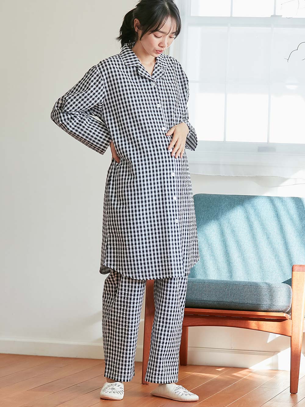 マタニティ パジャマ・ルームウェア|fairy（フェアリー）サラっと快適　綿100％パジャマ　マタニティ・産後授乳パジャマ【出産後も長く使える】|ブラックチェック