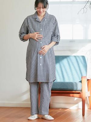 マタニティ パジャマ・ルームウェア|fairy（フェアリー）サラっと快適　綿100％パジャマ　マタニティ・産後授乳パジャマ【出産後も長く使える】|ブラックチェック