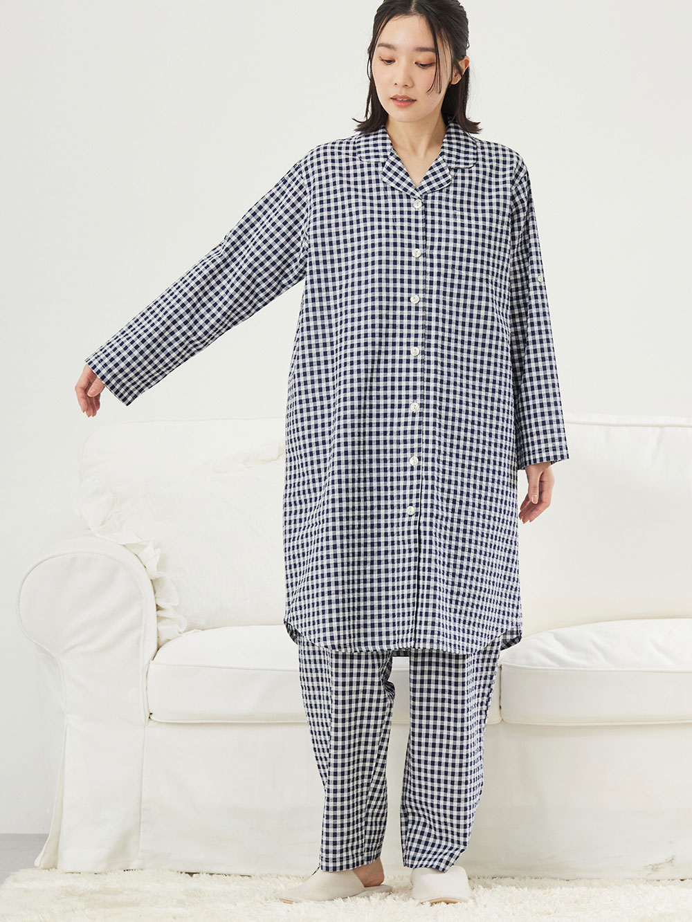 マタニティ パジャマ・ルームウェア|fairy（フェアリー）サラっと快適　綿100％パジャマ　マタニティ・産後授乳パジャマ【出産後も長く使える】|ネイビーチェック