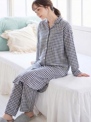 マタニティ パジャマ・ルームウェア|fairy（フェアリー）サラっと快適　綿100％パジャマ　マタニティ・産後授乳パジャマ【出産後も長く使える】|ネイビーチェック