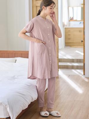 マタニティ パジャマ・ルームウェア|fairy（フェアリー）ワッフル半袖パジャマ　マタニティ・産後授乳パジャマ【出産後も長く使える】|ピンク