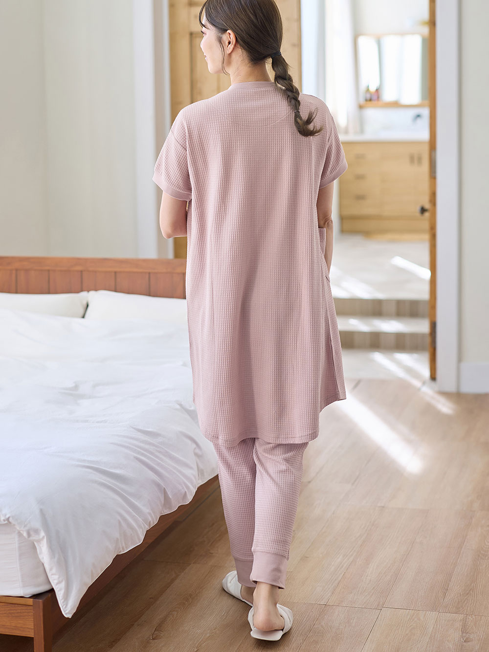 マタニティ パジャマ・ルームウェア|fairy（フェアリー）ワッフル半袖パジャマ　マタニティ・産後授乳パジャマ【出産後も長く使える】|ピンク