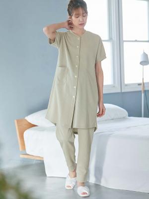 マタニティ パジャマ・ルームウェア|fairy（フェアリー）ワッフル半袖パジャマ　マタニティ・産後授乳パジャマ【出産後も長く使える】|グリーン